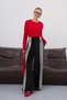 Women's Velvet Black and White Striped Detail Palazzo Pants with Drawstring Waist and Wide-Leg Fit - 7