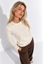 Women's Beige Crew Neck Long Sleeve Blouse - 2