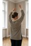 Women's Plus Size Black-Beige Striped Long-Sleeve Basic Cotton Long Sweatshirt - 8
