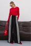 Women's Velvet Black and White Striped Detail Palazzo Pants with Drawstring Waist and Wide-Leg Fit - 6