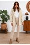 Women's Ecru Hooded Plush Jacket with Ribbed Sleeve Detail—Oversized Winter Coat