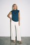 Emerald Green Sleeveless Blouse with a Draped Collar - 2