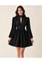 Women's High Neckline Low-Cut Detailed Waist Fitted Balloon Sleeve Mini Dress