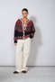 Jacquard Bicycle-Neck Knit Cardigan, Navy Blue - 3