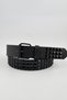 Black Leather Belt with Three Stripes and a Black Pyramid