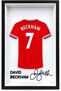 David Beckham No. 7 Collectible Jersey Frame, 23 x 15 cm, Red Football Shirt Decor for Desk & Shelf