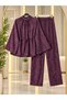 Women's Modest Velvet Set with Tie-Detail Pants and Drawstring, Purple - 2