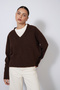 V-Neck Italian Raglan Oversized Wool Sweater, Coffee