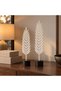 Modern Feather Sculpture Set of 2, 28 cm and 24 cm Decorative Leaf Statues on Round Stands, White - 3