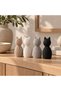 Minimalist Cat Figurine 8.6 cm, Ribbed Scandinavian Statue, Small Modern Sculpture for Shelf, Beige - 3