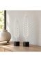 Modern Feather Sculpture Set of 2, 28 cm and 24 cm Decorative Leaf Statues on Round Stands, White - 2