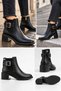 Women's Black Ankle Boots with Buckles, Elastic Details, and Zip-Up Boots - 7