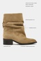 Farm Rome Beige Suede Ruched Ankle Pointed Toe Chunky Block Heel Women's Boots - 2