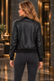 Women's Long-Sleeved Short Leather Bomber Jacket with Front Zippered Design and Brushed Inside Detail - 3