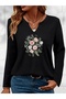 Mix-Printed Cotton-Lycra Half-V-Neck Short-Sleeved Blouse