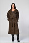 Long Plush / Faux Fur Coat with Belt - Brown - 4