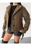 Arven high neck, belted, short, linered kaşe coat, black, brown. - 2
