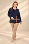 Women's Plus-Size Stretch Viscose Knit Blouse with Vertical and Horizontal Stripes and Stone Embellishments - 2