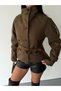 Arven high neck, belted, short, linered kaşe coat, black, brown. - 6