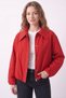 Women's Red Shirt Collar Zipper-Front Lined Transitional Bomber Jacket - 2