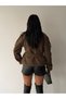 Arven high neck, belted, short, linered kaşe coat, black, brown. - 8