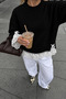 Women's Crew Neck Oversized Knit Sweater with Lace and Bow Detail - 4