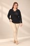 Women's V-Neck Blouse embellished with stones on the front and with floral details, Plus Size Knit Blouse - 2