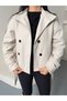 Arven high neck, belted, short, linered kaşe coat, black, brown. - 7
