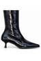 Women's Long Boots with Crocodile Print, Pointed Toe, and Zipper—Stylish Design - 2