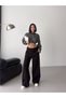 Women's black, fold-over, fleece-lined, wide-leg sweatpants with pockets Gt8834