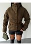 Arven high neck, belted, short, linered kaşe coat, black, brown. - 5