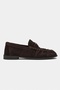 Mirage Bitter Coffee Suede Leather with Metal Buckle Detail, Saddle-Style Ruched Women's Loafers - 6