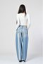 Wide-Leg Jeans with Striped Detail and Lace-Up Detail - Blue - 7
