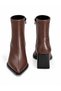 Pointed Toe, Chunky Heel, Side-Zip Closure, Milk-Coffee-Colored Stretch Boots with Heels - 3