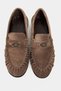 Mirage Dark Beige Suede Leather Women's Loafer with Metal Buckle Detail and Ruched Gathering Detail - 5