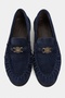 Mirage Navy Suede Leather Women's Loafers with Metal Buckle Detail - 4
