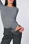 Long-Sleeved Crew Neck Bodysuit with Snap-Fastened Details - Gray - 3