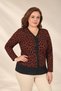 Women's V-Neck Leopard Print Leather Paneled, Stone Embellished, Long-Sleeve Stretch Fabric Viscose Plus-Size Blouse