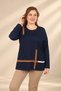 Women's Plus-Size Stretch Viscose Knit Blouse with Vertical and Horizontal Stripes and Stone Embellishments - 3