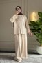 44463 - Stylish, Comfortable, Soft Modal Knit Women's Top and Bottom Set with Button Details