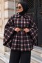 Pera Buttoned Plaid Poncho TSD260365 Black - 4