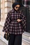 Pera Buttoned Plaid Poncho TSD260365 Black - 3
