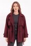 Women's Burgundy Double-Breasted, Double-Buttoned, Stylish Short Melton Coat - 3