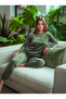 Textile Detailed Velvet Long Sleeve Women's Pajama Set