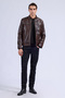 Brown Slim Fit Stand-Up Collar Leather Jacket - 2