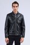 Black Slim Fit Stand-Up Collar Leather Jacket