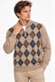 Men’s Mock Neck, Zippered, Diamond Patterned Wool Sweater, Beige - 2