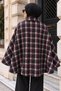Pera Buttoned Plaid Poncho TSD260365 Black - 6