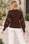 Women's Round-Neck, Long-Sleeved, Puffed-Sleeve, Lace-Like Knit Cuffs and Corded Fabric Knitted Detail, Stylish and Elegant Casual Brown Knit Sweater - 3