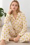 Women's Patterned Shirt Collar Yellow Pajama Set 4860 - 2
